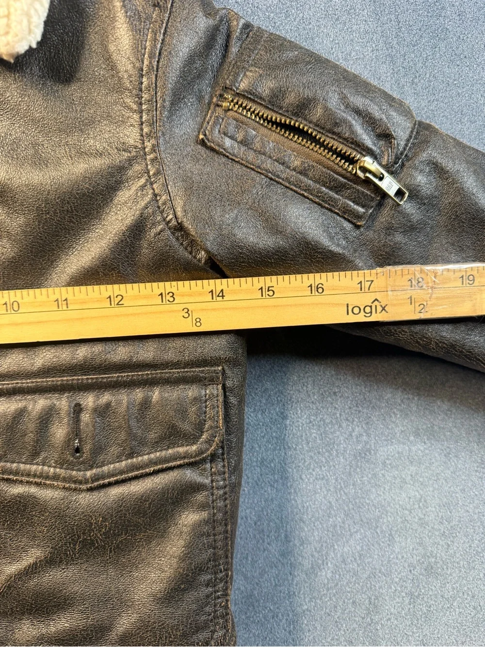 Baby GAP Brown Faux Leather Kids Jacket with Cream Sherpa Collar